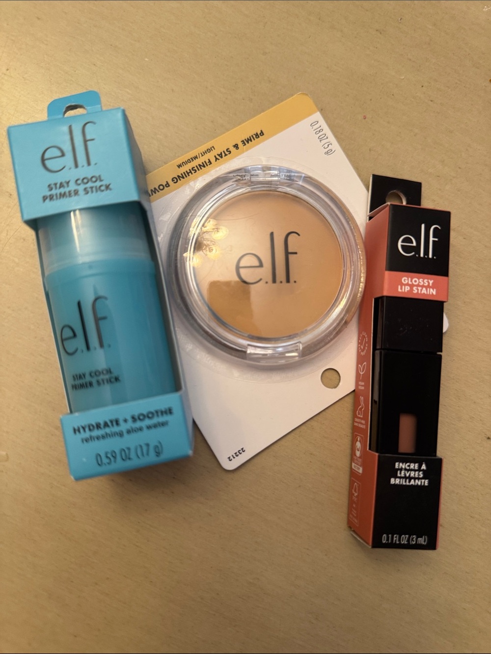 ELF Makeup Trio with Blue Primer, Neutral Powder & Coral Lip Stain
